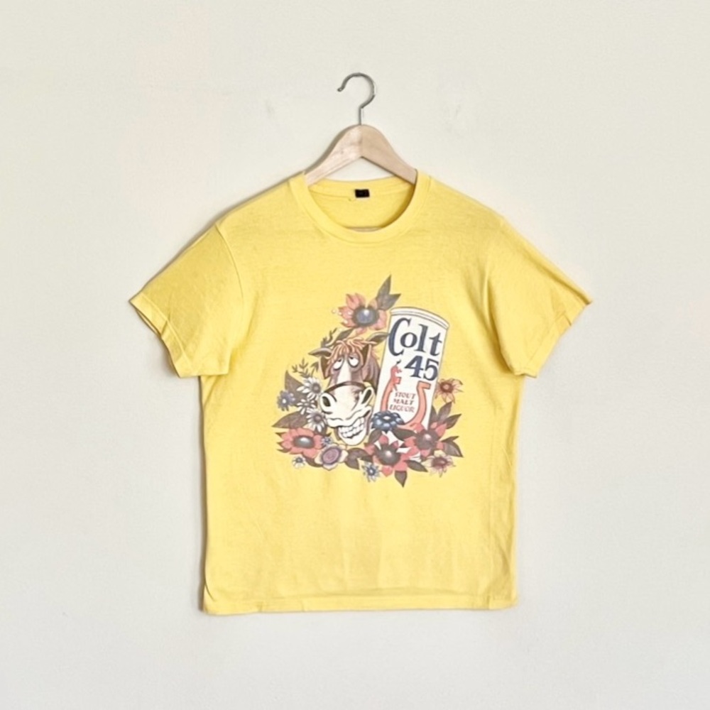 Colt 45 Party Mule Malt Liquor Retro Vintage Style Yellow T Shirt Adult Medium